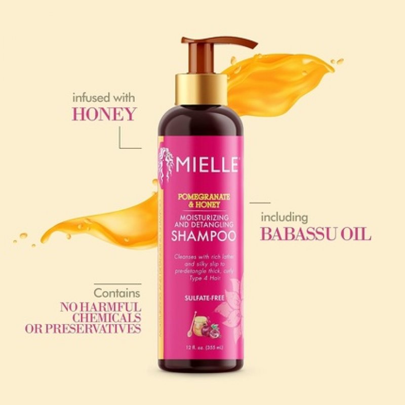 Mielle Organics Pomegranate & Honey Moisturizing Detangling Sulfate-Free Shampoo for Type 4 Curly Hair 355ml