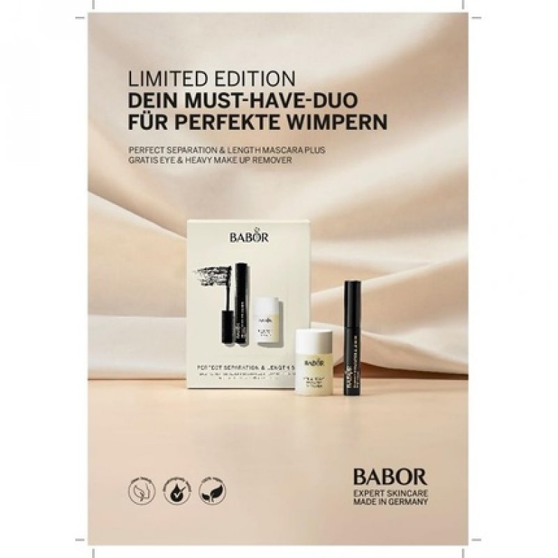 BABOR Make Up & Cleansing Set Perfect Definition & Length Mascara with Silicone Brush Eye & Heavy Make Up Remover for