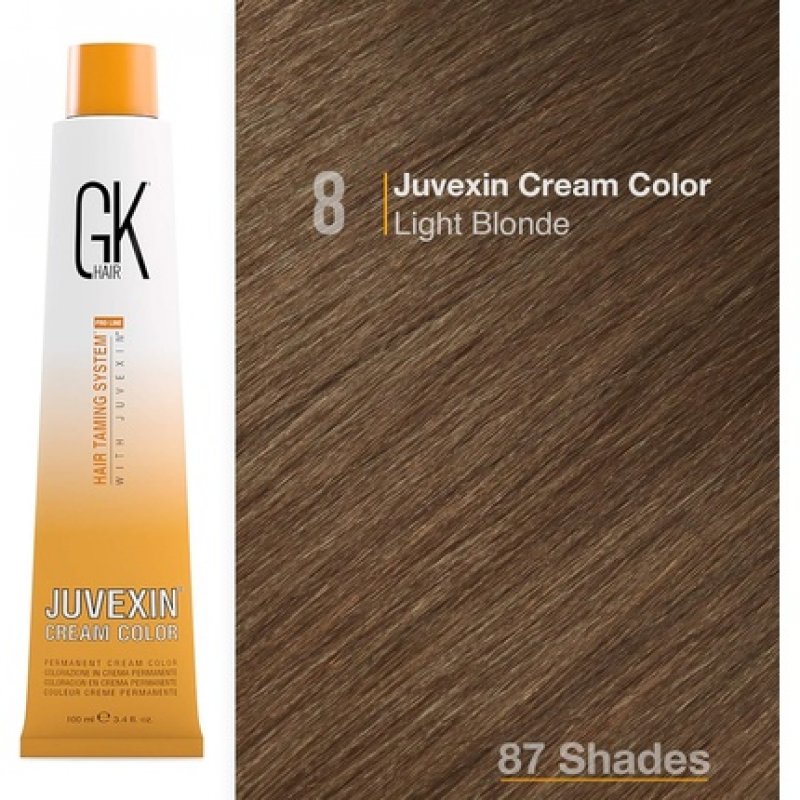 GK HAIR Global Keratin Professional Hair Color Cream Tube 3.4 Fl Oz/100ml 8 Light Blonde