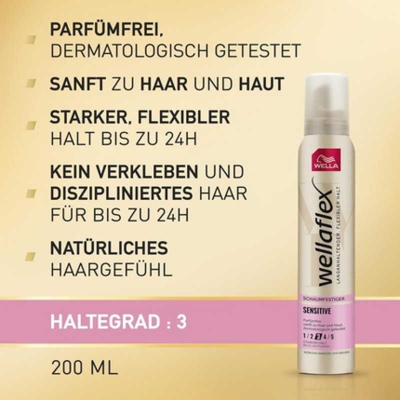 Wellaflex Sensitive Strong Hold Foam - Perfume-Free Hair Foam for 24h Flexible Hold without Clumping - with UV