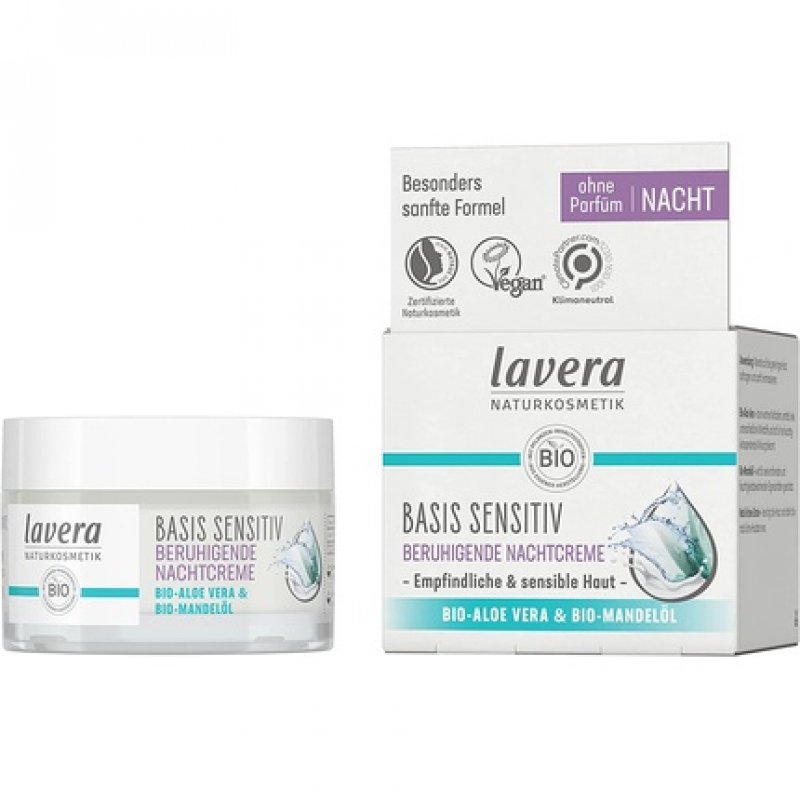 Lavera Basis Sensitive Soothing Night Cream 50ml - Moisturizing Vegan Natural Cosmetics with Organic Aloe Vera and