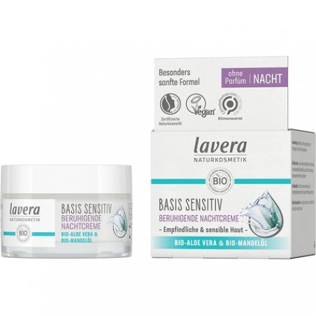 Lavera Basis Sensitive Soothing Night Cream 50ml - Moisturizing Vegan Natural Cosmetics with Organic Aloe Vera and