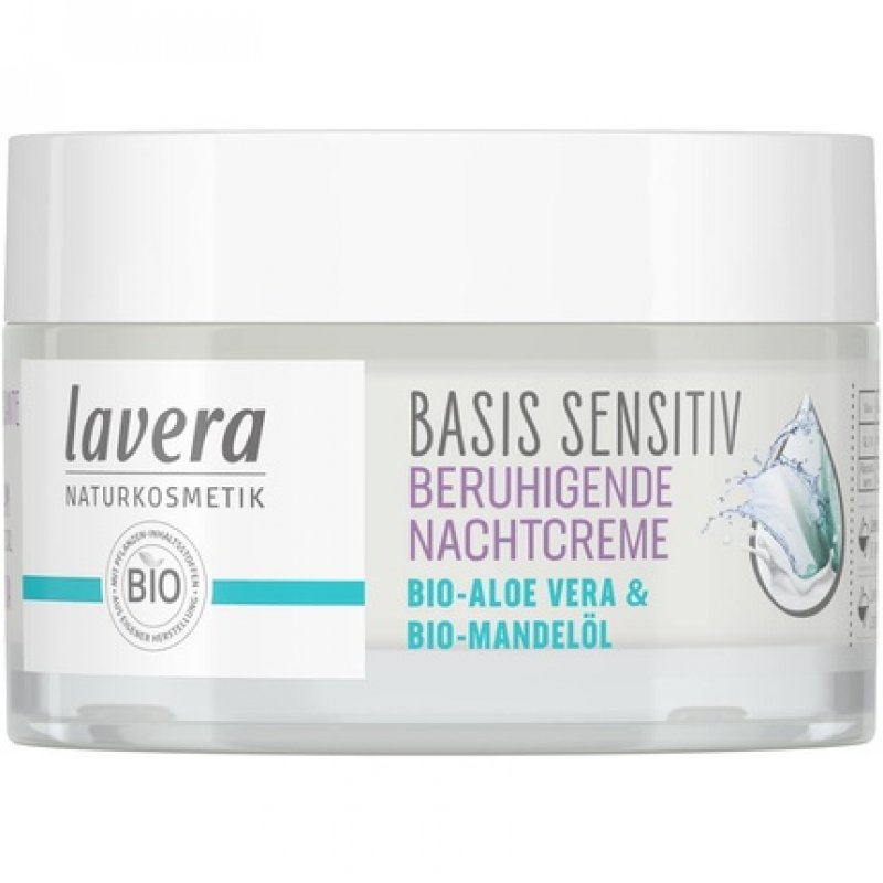 Lavera Basis Sensitive Soothing Night Cream 50ml - Moisturizing Vegan Natural Cosmetics with Organic Aloe Vera and
