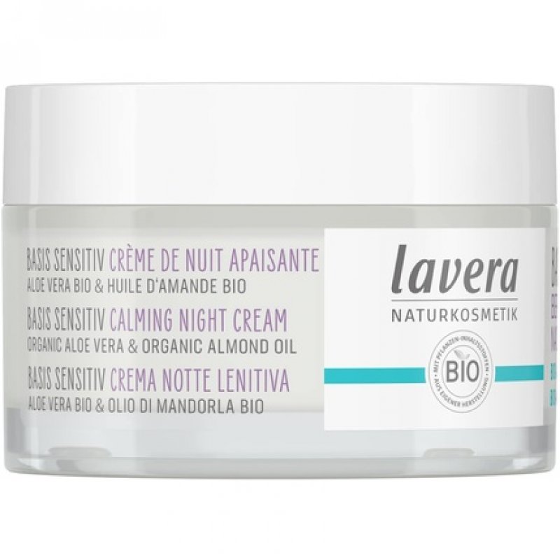 Lavera Basis Sensitive Soothing Night Cream 50ml - Moisturizing Vegan Natural Cosmetics with Organic Aloe Vera and