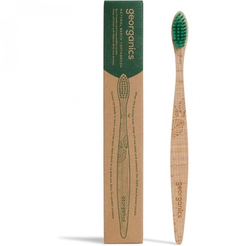 Georganics Beech Toothbrush Eco-Friendly Compostable Handle BPA-Free Bristles Adult Medium