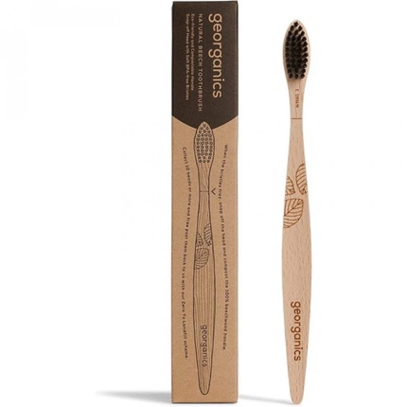 Georganics Beech Toothbrush Eco-Friendly Compostable Handle with BPA-Free Bristles Adult Soft
