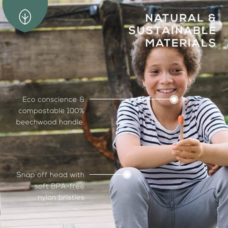 Georganics Beech Toothbrush Eco-Friendly Compostable Handle BPA-Free Bristles for Kids