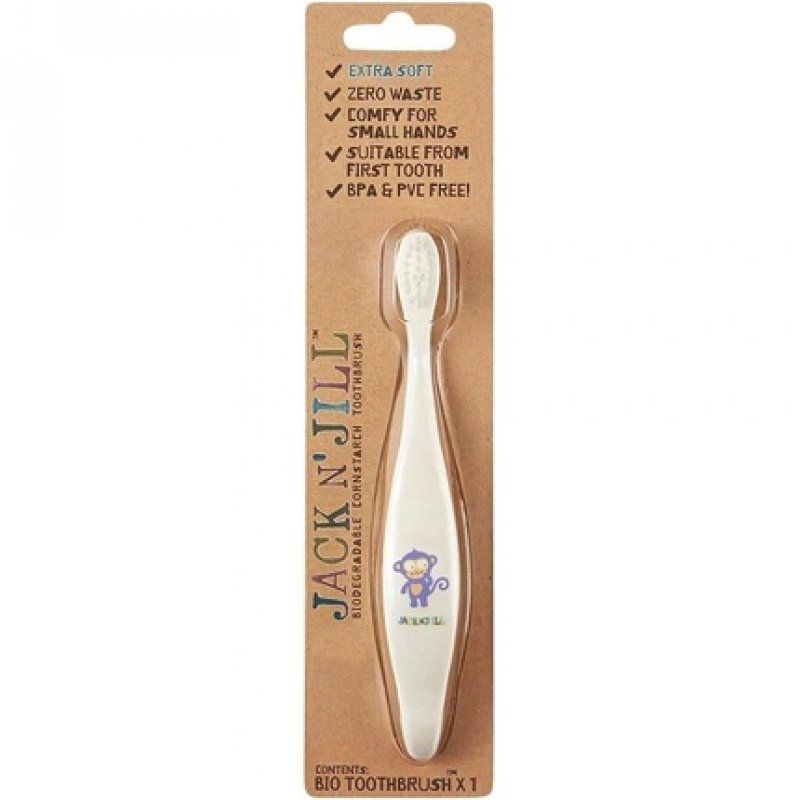 Jack N' Jill Kids Plastic Free Bio Toothbrush with Soft Nylon Bristles and Ergonomic Handle - Monkey