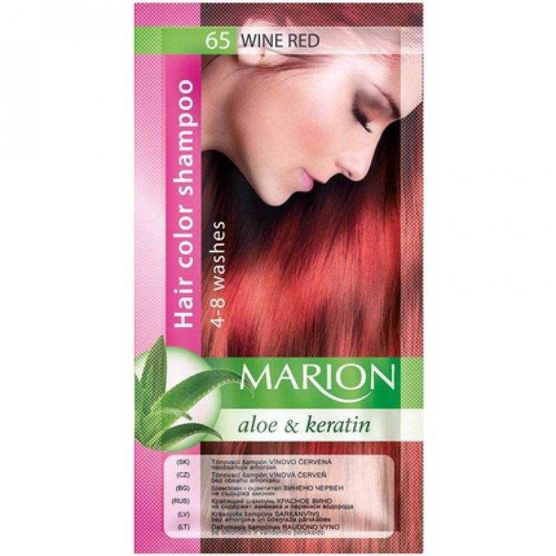 Marion Hair Dye Shampoo Bag Semi-Permanent Color with Aloe and Keratin 65 Wine Red