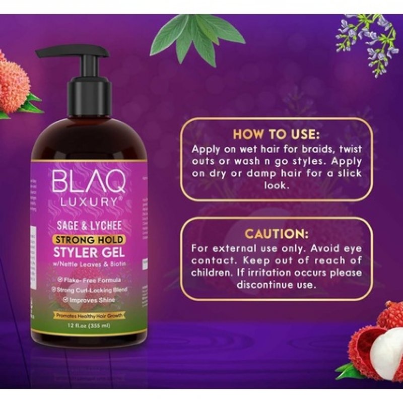 Blaq Luxury Sage & Lychee Strong Hold Styler Gel 12oz