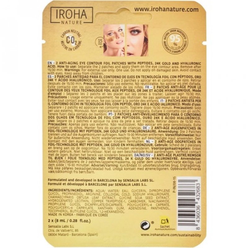 Iroha Nature Extra Firmness Foil Sheet Eye Patches 24K Gold Divine 1 Use