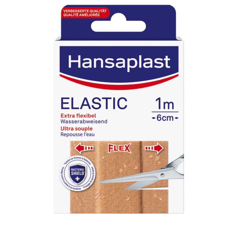 Hansaplast Elastic Plaster 1m x 6cm - Flexible Bandage Material with Extra Strong Adhesive for Joints and Active Body