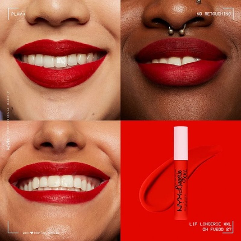 NYX Professional Makeup Lip Lingerie XXL Matte Liquid Lipstick On Fuego 27 Fire Red