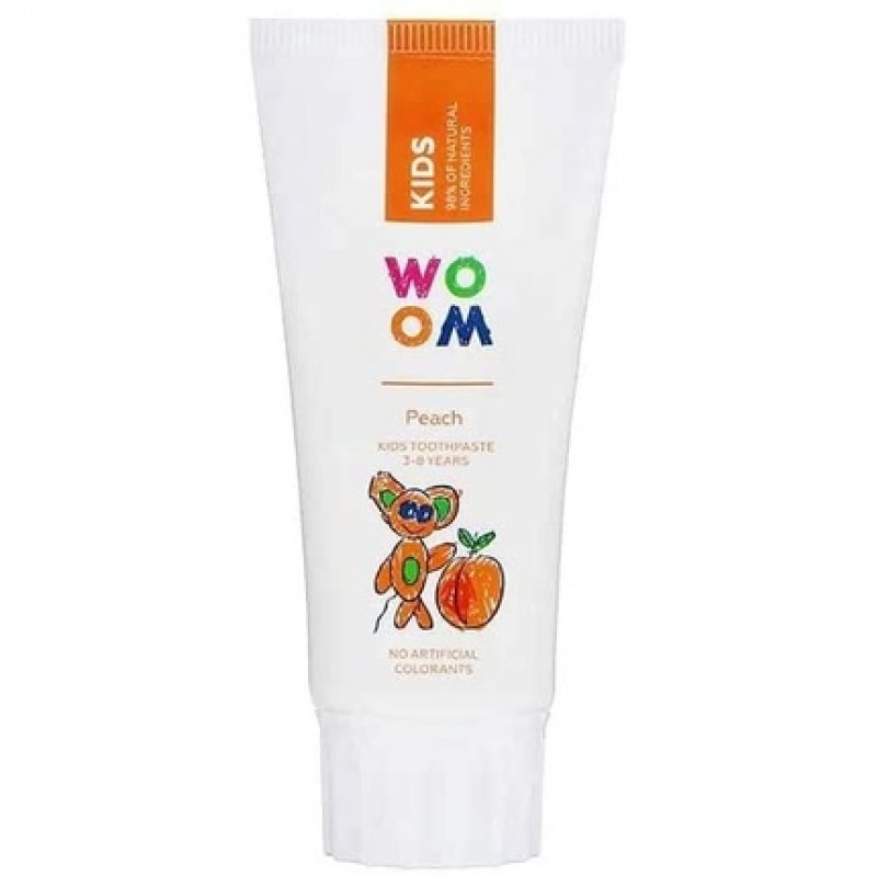 WOOM Kids Peach Toothpaste 50ml Helps Prevent Cavities and Strengthen Baby Teeth Enamel