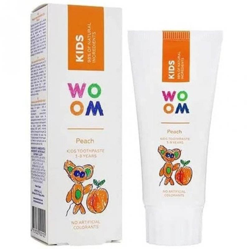 WOOM Kids Peach Toothpaste 50ml Helps Prevent Cavities and Strengthen Baby Teeth Enamel