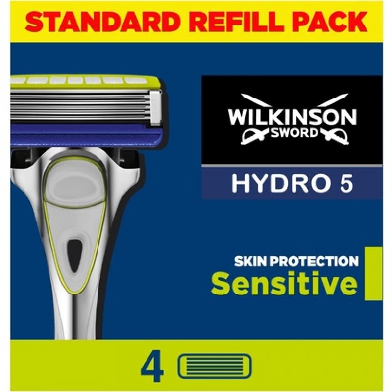 Wilkinson Sword Hydro 5 Skin Protection Sensitive Razor for Men Pack of 4 Razor Blade Refills with Vitamin E Gel and