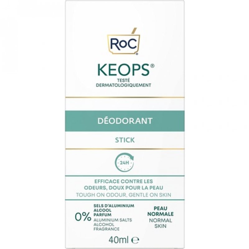 Roc Keops Deodorant Stick 24 Hour Protection Alcohol and Perfume Free 40ml