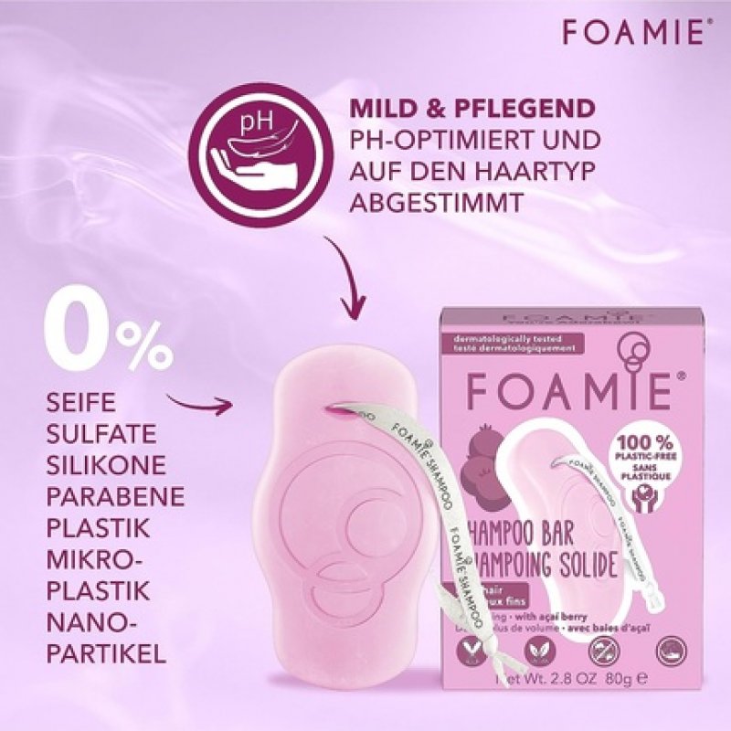 Foamie Solid Shampoo Fine Hair with Acai Berries and Almond Extract 80g