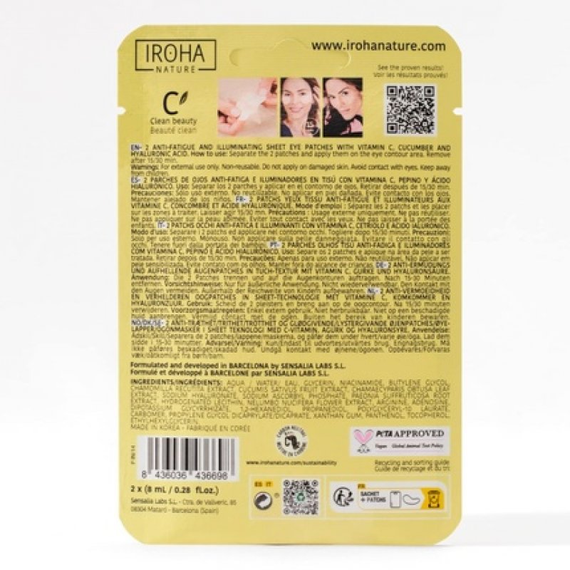 IROHA NATURE Eye Moisture Anti-Wrinkle Patches with Vitamin C, Cucumber, and Hyaluronic Acid