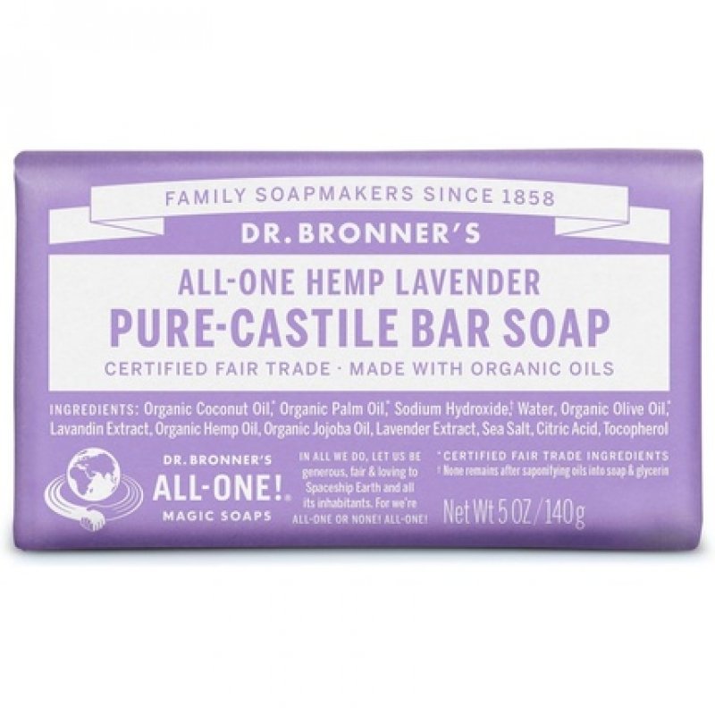 Dr Bronner's Lavender Pure-Castile Bar Soap Made with Organic Oils For Face Body & Hair Fair Trade Certified & Vegan