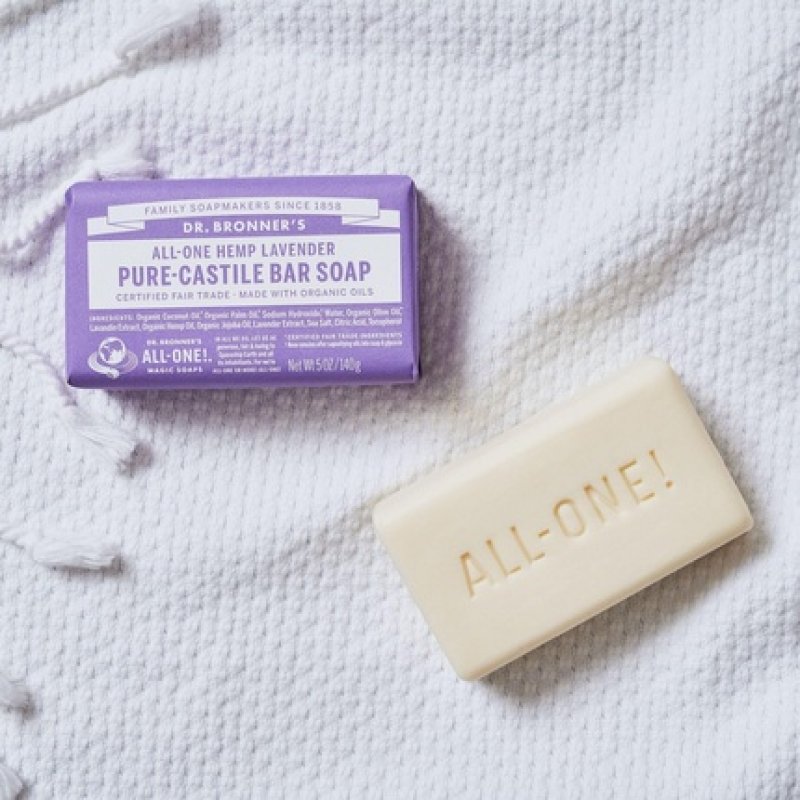 Dr Bronner's Lavender Pure-Castile Bar Soap Made with Organic Oils For Face Body & Hair Fair Trade Certified & Vegan