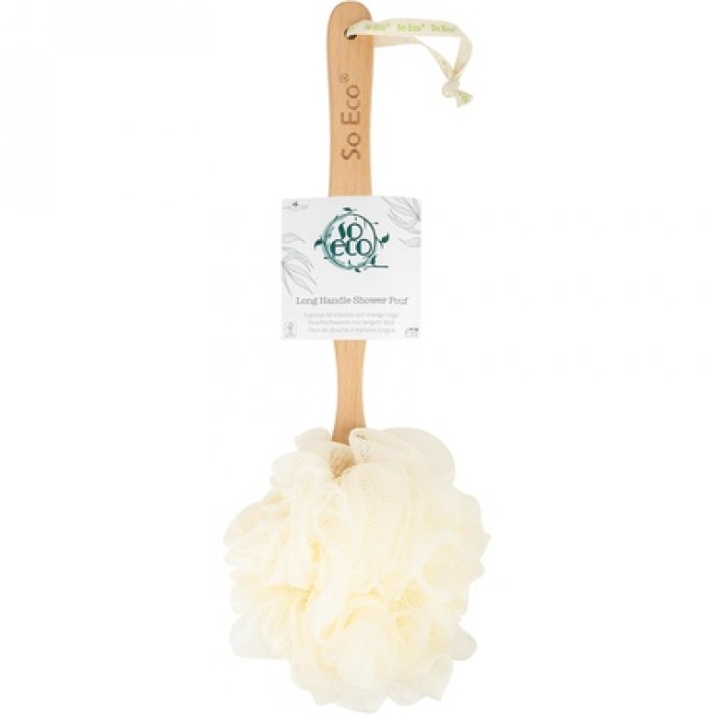 So Eco Long Handle Shower Pouf White