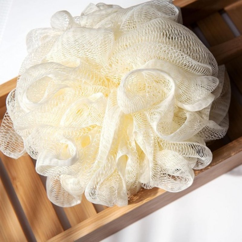 So Eco Long Handle Shower Pouf White