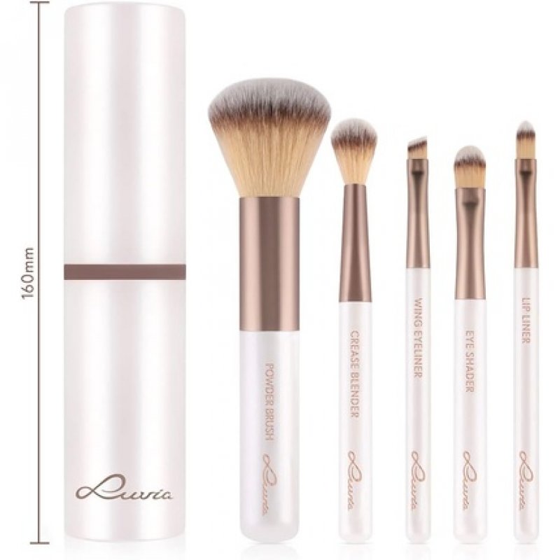 Luvia Makeup Brush Set Macchiato Travel Set 5 Cosmetic Brushes with Makeup Brush Storage Black Vegan White Macchiato