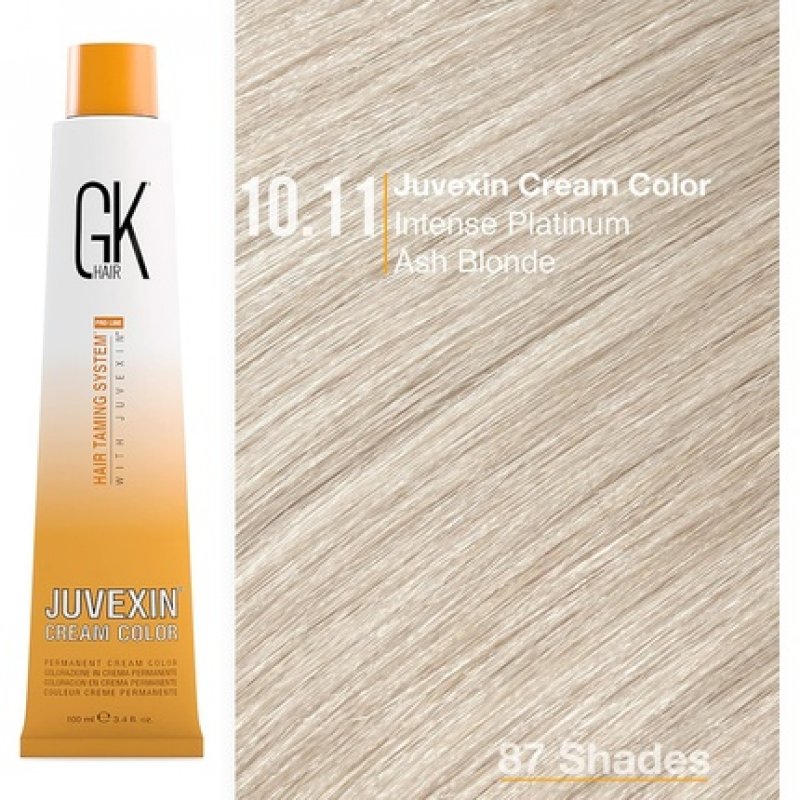 GK HAIR Global Keratin Professional Hair Color Cream Tube 3.4 Fl Oz/100ml Intense Ash 10.11 Lightest Blonde