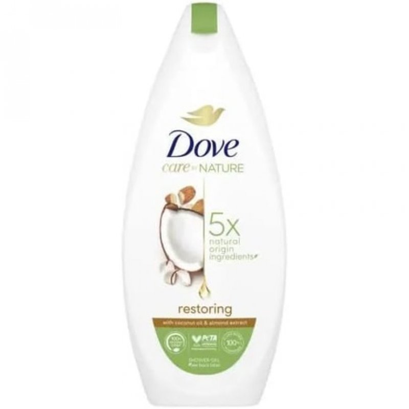 Dove Care By Nature Restoring Shower Gel 225ml with Coconut Oil and Almond Extract