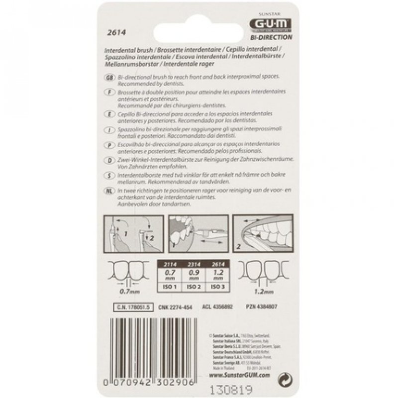 Sunstar GUM Bi-Directional Interdental Brushes 1.2mm 6 Count