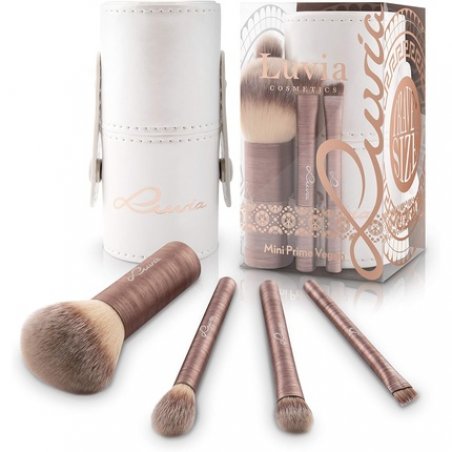 Travel Brush Set Mini Prime Vegan Brush Set for Travel 4 Beauty Makeup Brushes with Travel Brush Case