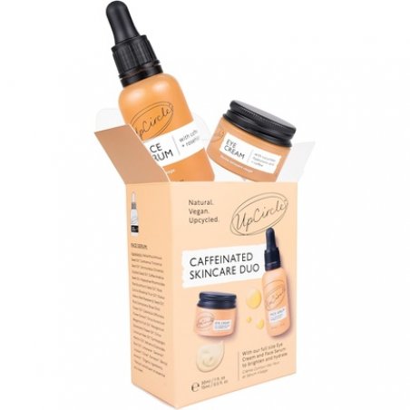 UpCircle Caffeinated Face Serum and Eye Cream Duo with Vitamin C, Hyaluronic Acid and Coffee Oil - Evens Skin Tone,