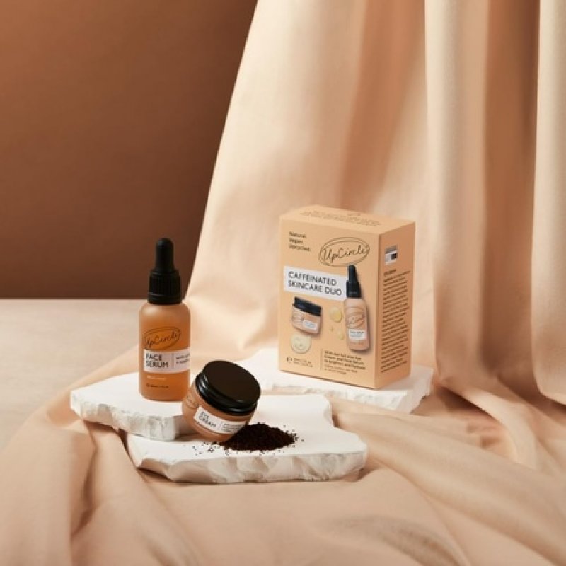 UpCircle Caffeinated Face Serum and Eye Cream Duo with Vitamin C, Hyaluronic Acid and Coffee Oil - Evens Skin Tone,