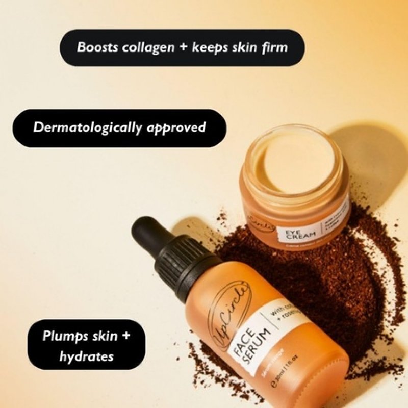 UpCircle Caffeinated Face Serum and Eye Cream Duo with Vitamin C, Hyaluronic Acid and Coffee Oil - Evens Skin Tone,