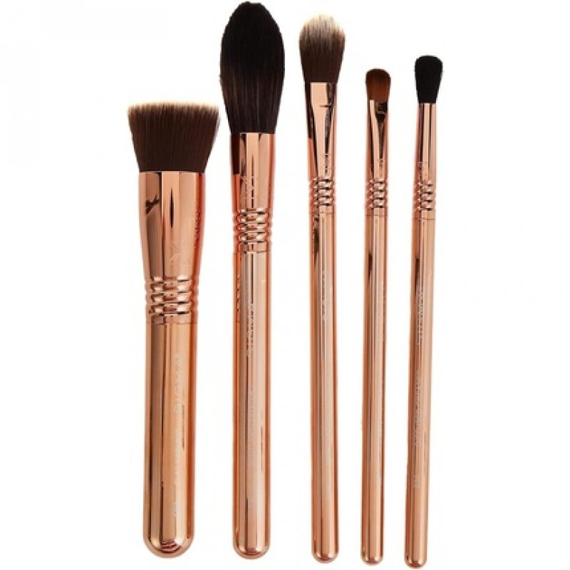 Sigma Beauty Iconic Rose Gold Brush Set 5 Makeup Brushes and Makeup Bag - Travel Size