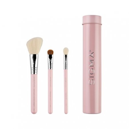 Sigma Beauty Travel Essential Trio Makeup Brush Set for Foundation Powder Eyeshadow 3 Tool Brushes with Brush Tin