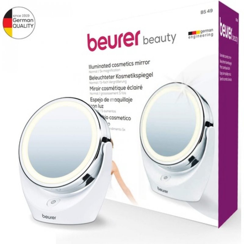 Beurer BS49 Illuminated Vanity Mirror Rotatable Make-Up Mirror with Normal and 5x Magnification Battery Operated LED