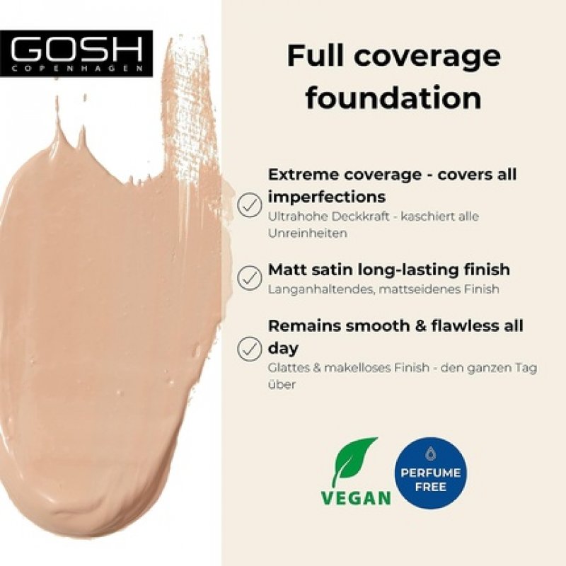 GOSH Dextreme Full Coverage Foundation 30ml - Liquid Moisturizing Makeup for Flawless Complexion - Vegan High Coverage