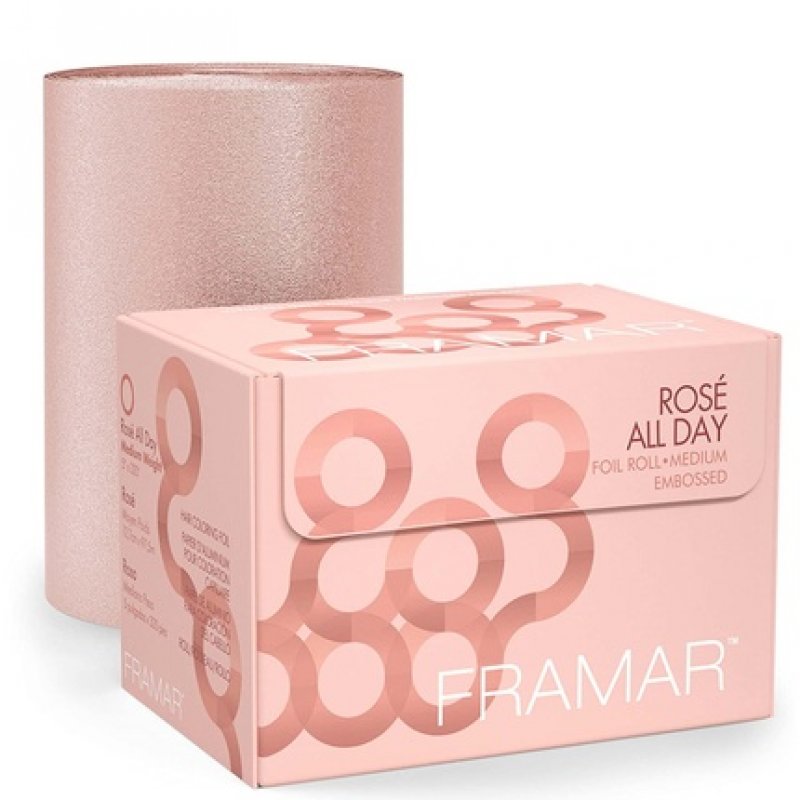 FRAMAR Rosé All Day Embossed Roll Aluminum Foil for Hair Highlighting Medium 320ft with Fold Freak Foil Dispenser