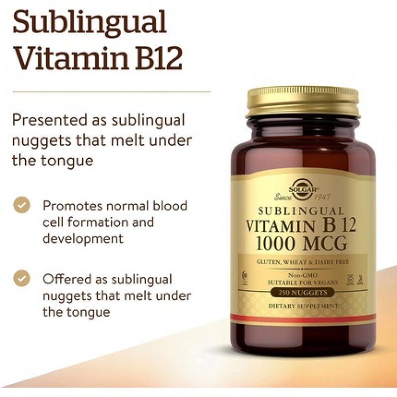 Solgar Vitamin B12 1000mcg Sublingual Chewable Nuggets - Reduces Fatigue and Supports Energy Release - Vegan