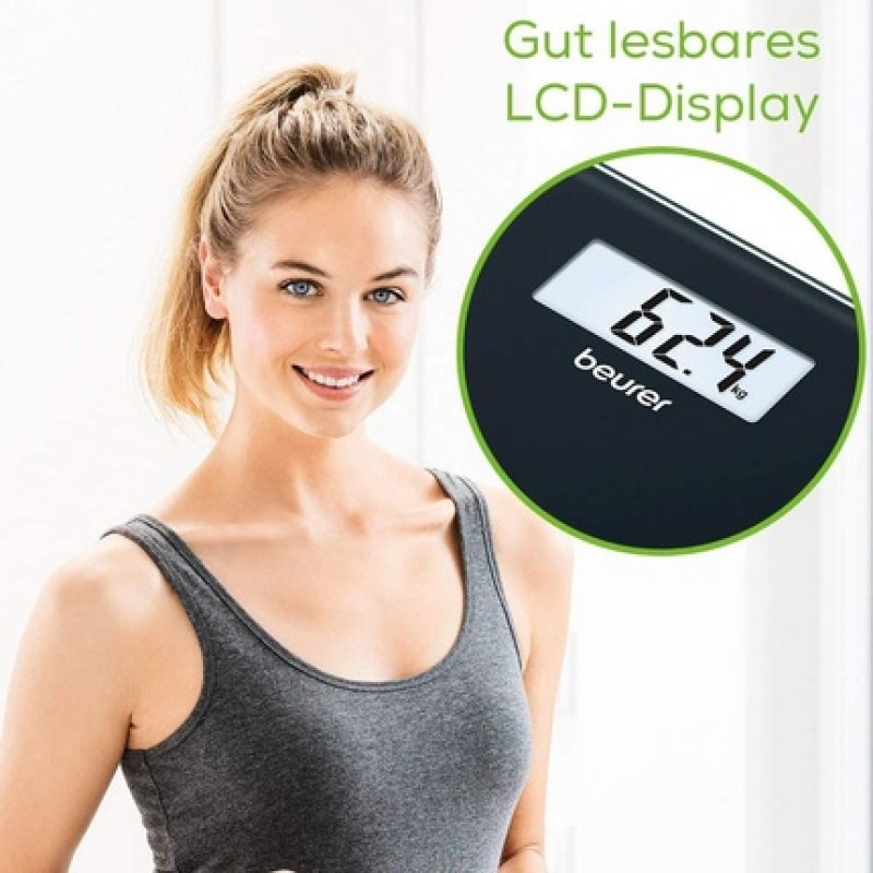 Beurer GS 10 Black Digital Scale with LCD Display Overload Indicator and Automatic Shutdown Glass Design