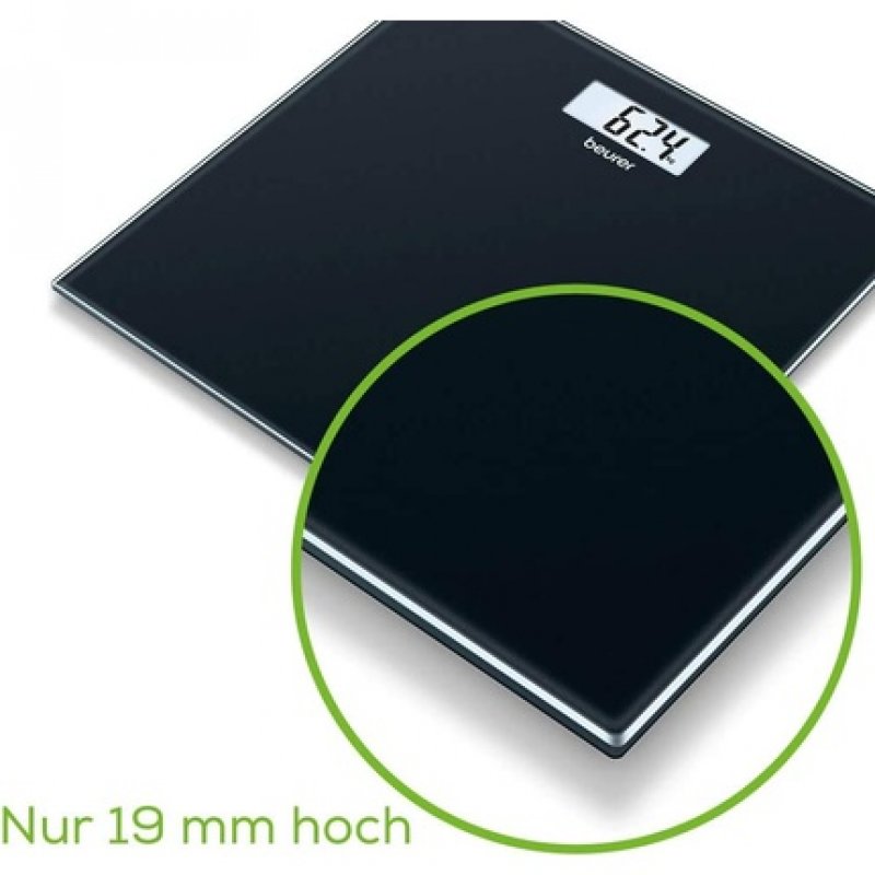 Beurer GS 10 Black Digital Scale with LCD Display Overload Indicator and Automatic Shutdown Glass Design