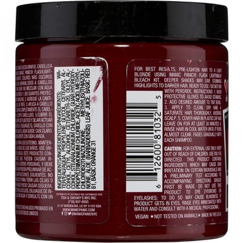 Manic Panic High Voltage Classic Cream Formula Hair Dye 8oz Vampire Red