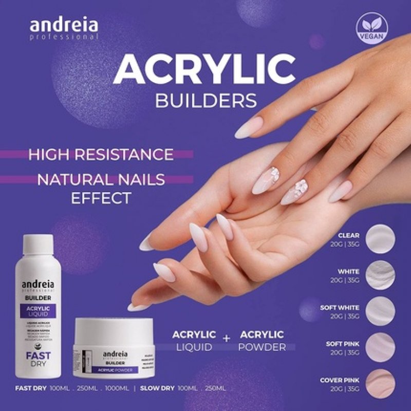 Andreia Professional Acrylic Builder Powder for Nail Extensions Soft Pink 35g