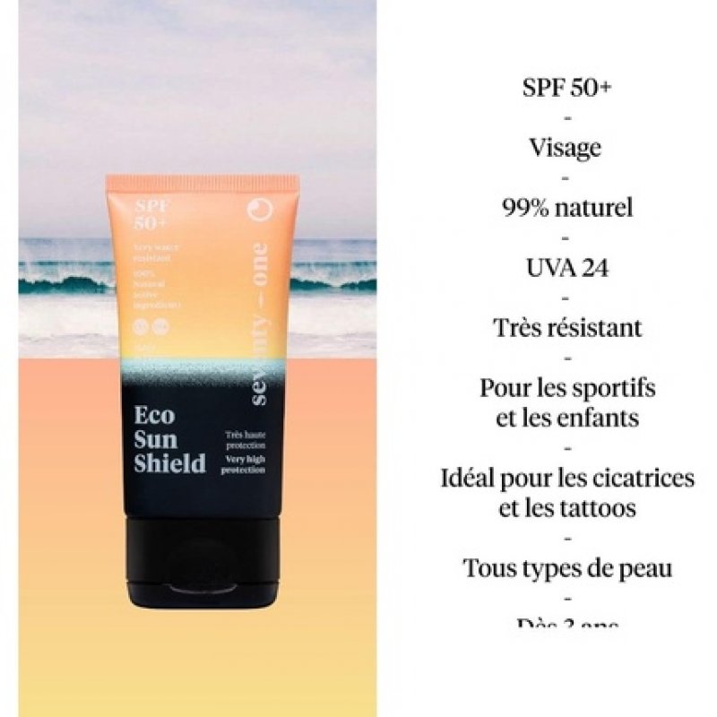 SeventyOne Percent Eco Sun Shield SPF 50 Very High Sun Protection Face UVA 24 Very Water Resistant 100% Mineral