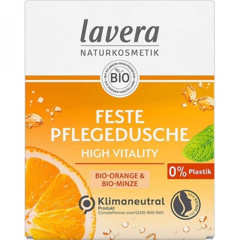 lavera Solid Care Shower High Vitality with Organic Orange and Organic Mint 50g