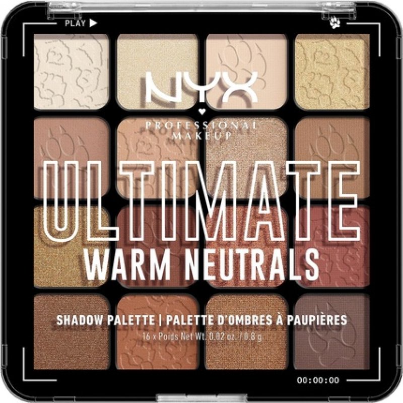 NYX Professional Makeup Ultimate Shadow Palette 16 Vibrant True-To-Pan Eyeshadow Shades Metallics Shimmers Colours and