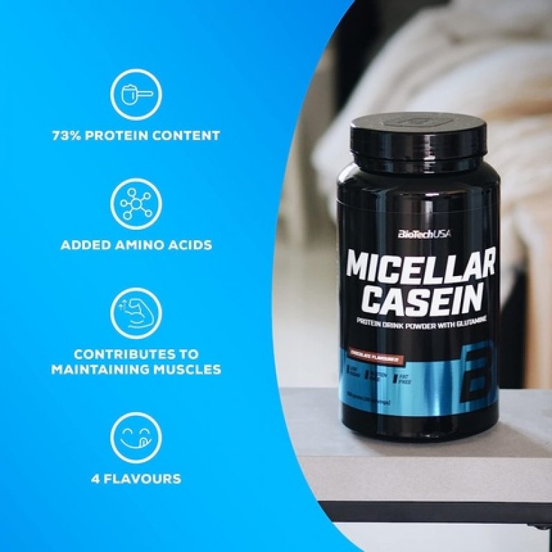 BioTechUSA Micellar Casein Protein Drink Powder with Micellar Casein Sugar and Sweetener Gluten-Free Fat-Free 908g