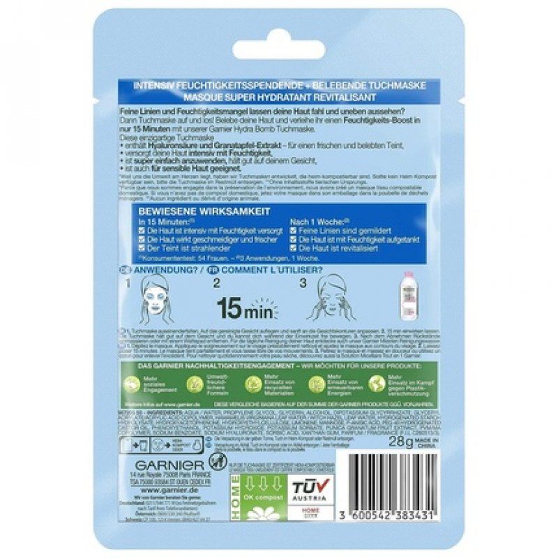 Garnier Face Mask for Moisture-Deprived Skin Revitalizing and Moisturizing with Hyaluronic Acid and Pomegranate Extract
